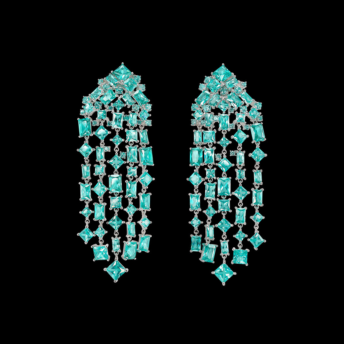 Paraiba Cascade Earrings, Earrings, Anabela Chan Joaillerie - Fine jewelry with laboratory grown and created gemstones hand-crafted in the United Kingdom. Anabela Chan Joaillerie is the first fine jewellery brand in the world to champion laboratory-grown and created gemstones with high jewellery design, artisanal craftsmanship and a focus on ethical and sustainable innovations.